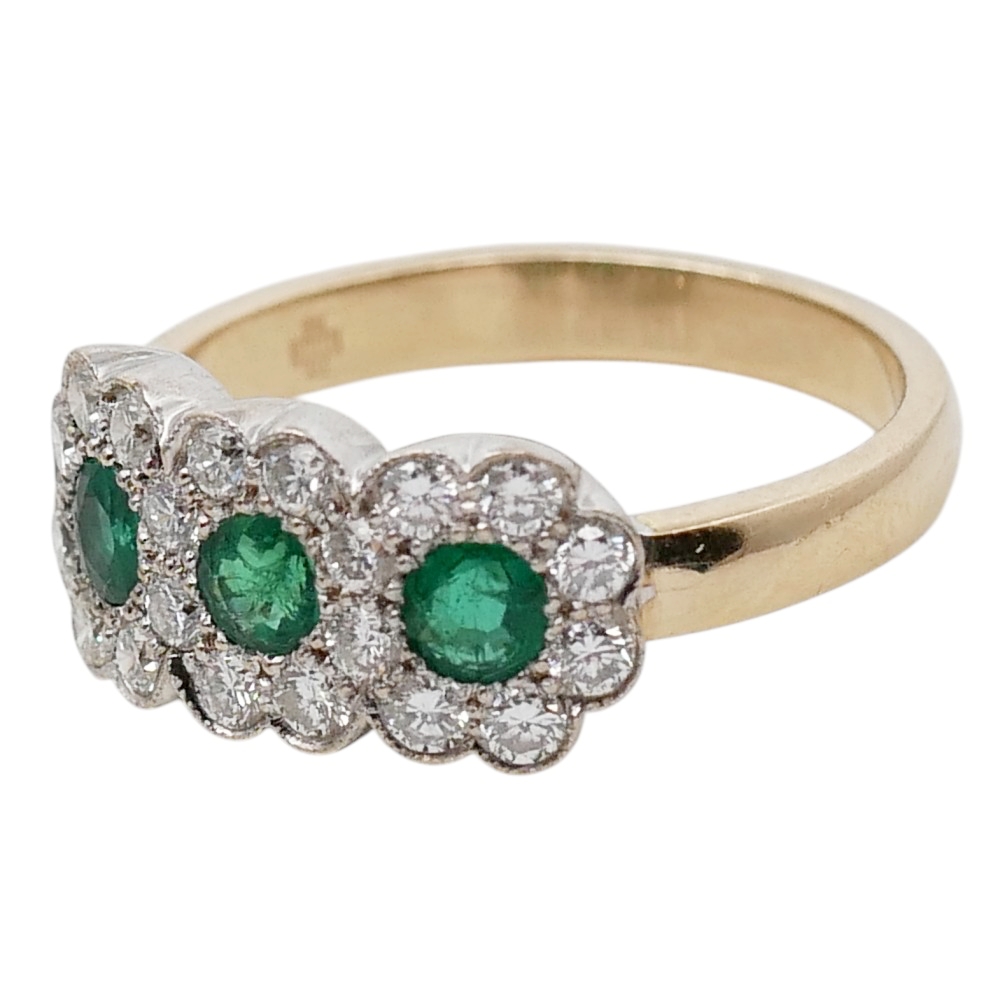 Emerald Diamond Triple Cluster Ring 2 Emerald Diamond Triple Cluster Ring