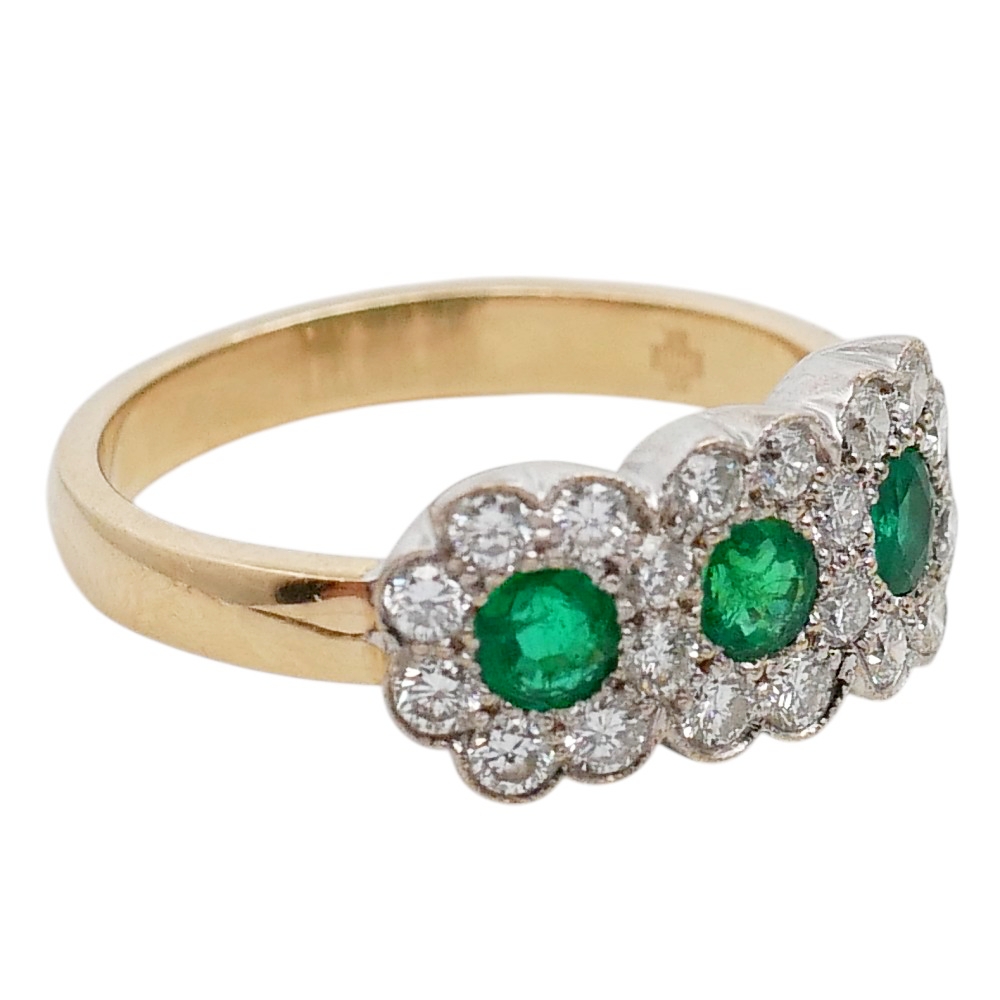 Emerald Diamond Triple Cluster Ring 4 Emerald Diamond Triple Cluster Ring