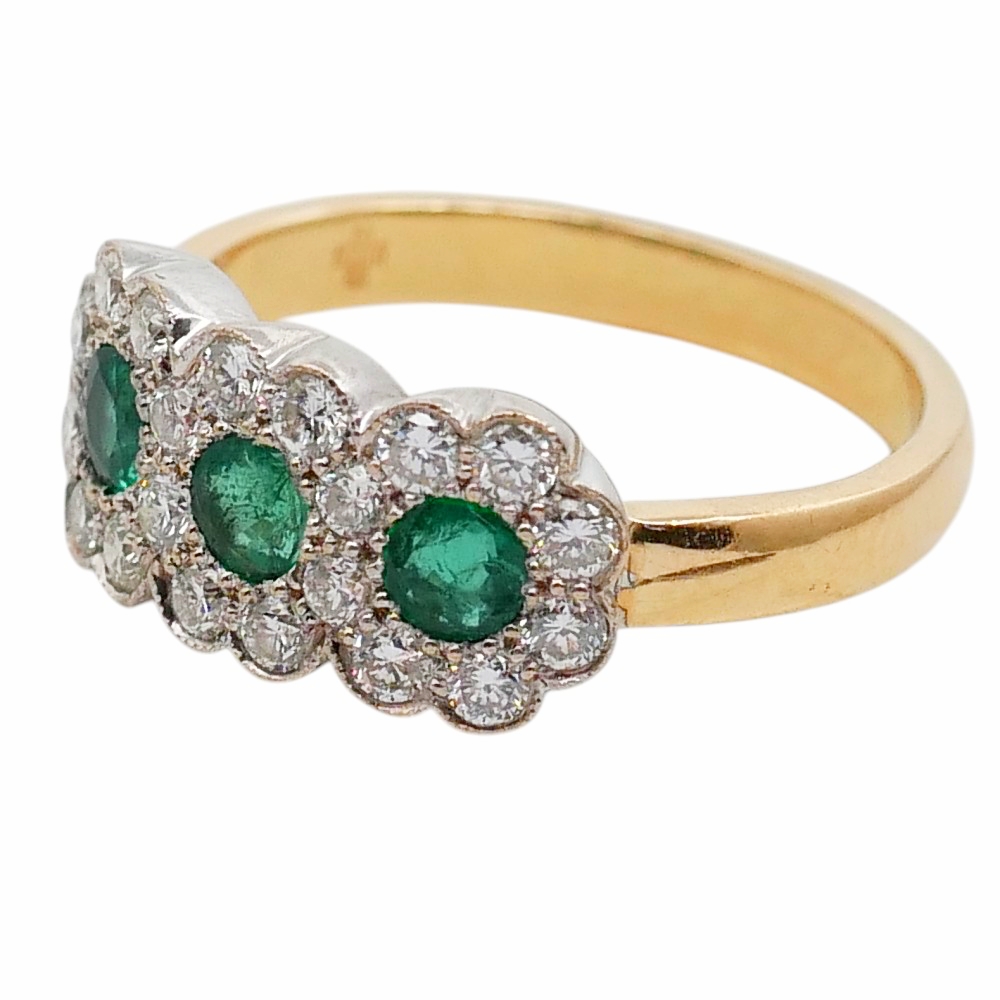 Emerald Diamond Triple Cluster Ring 6 Emerald Diamond Triple Cluster Ring