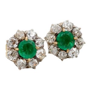 Antique Emerald Diamond Gold Earrings