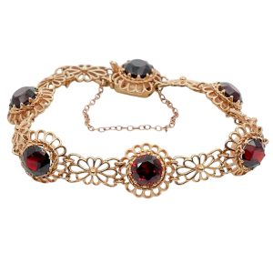 Vintage Mid Century Garnet Gold Bracelet