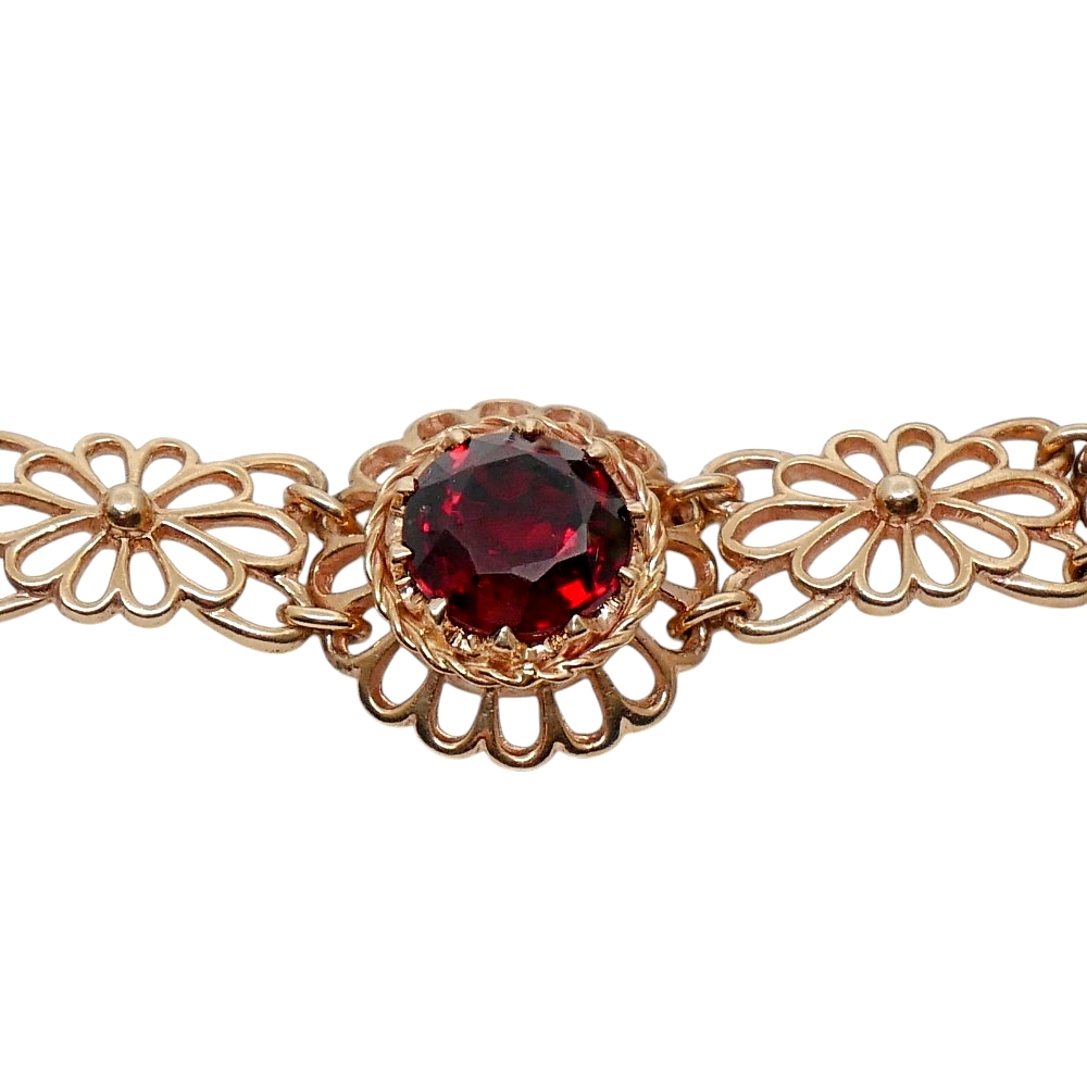 Vintage Mid Century Garnet Gold Bracelet 3 Vintage Mid Century Garnet Gold Bracelet