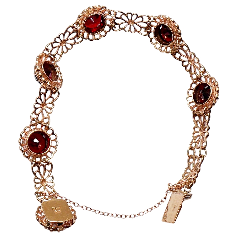 Vintage Mid Century Garnet Gold Bracelet 5 Vintage Mid Century Garnet Gold Bracelet