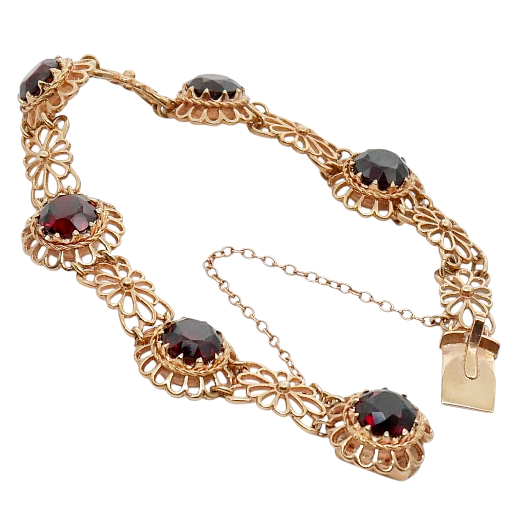 Vintage Mid Century Garnet Gold Bracelet 6 Vintage Mid Century Garnet Gold Bracelet