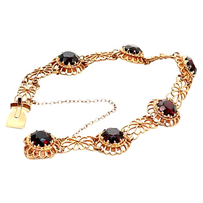 Vintage Mid Century Garnet Gold Bracelet