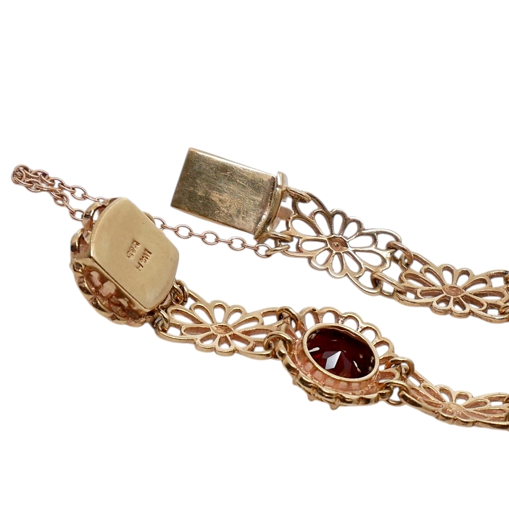 Vintage Mid Century Garnet Gold Bracelet 8 Vintage Mid Century Garnet Gold Bracelet