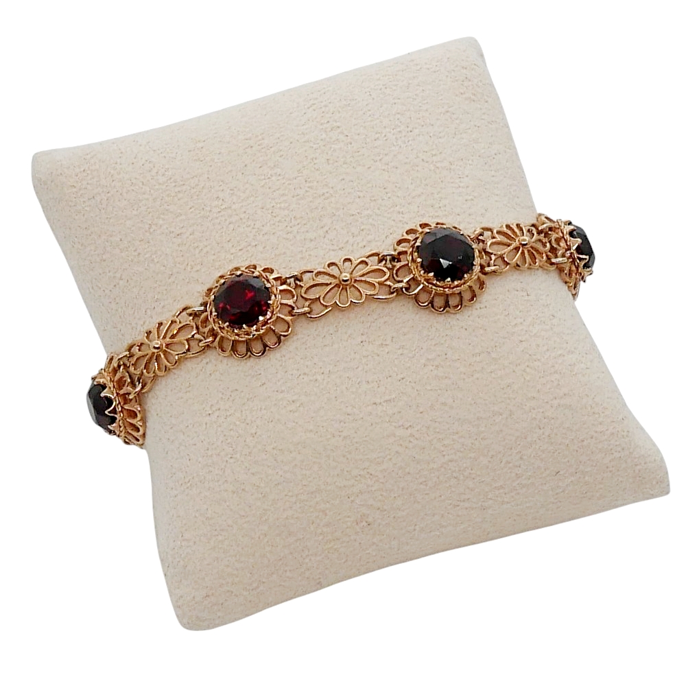 Vintage Mid Century Garnet Gold Bracelet 9 Vintage Mid Century Garnet Gold Bracelet