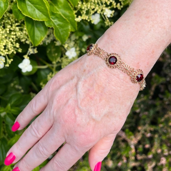 Vintage Mid Century Garnet Gold Bracelet