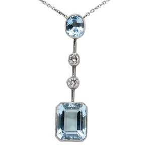 Mid Century Aquamarine Diamond Pendant 1 J6519 Mid Century Aquamarine Diamond Pendant
