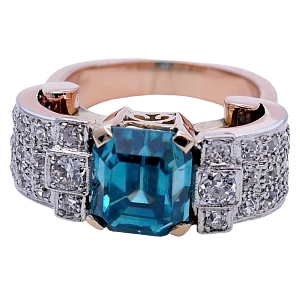Art Deco Blue Zircon Diamond Ring 1 N008 BLUE ZIRCON DIAMOND RING