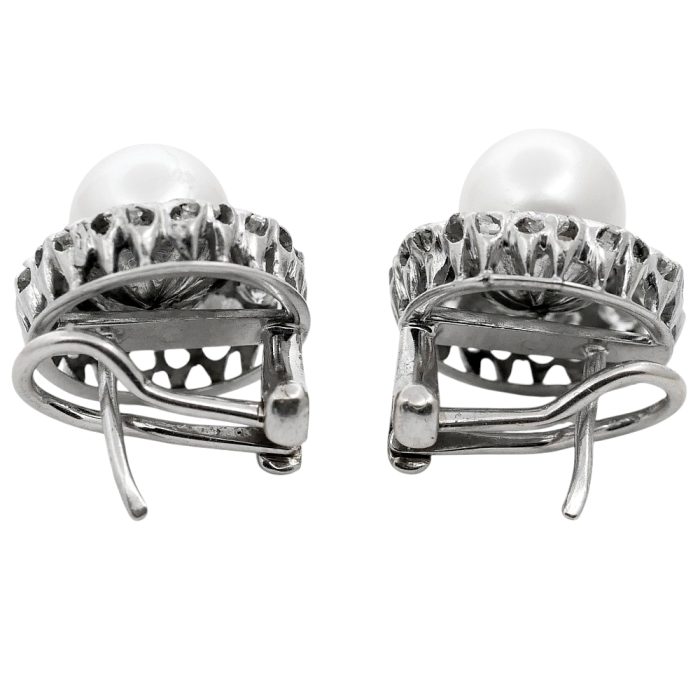 Pearl Diamond Gold Halo Earrings