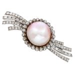 Large Mabé Pearl Diamond Platinum Brooch