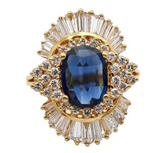 Vintage Sapphire Baguette Diamond Ring
