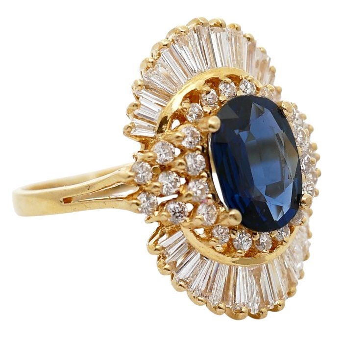 Vintage Sapphire Baguette Diamond Ring