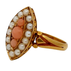 X046 VICTORIAN CORAL PEARL RING1