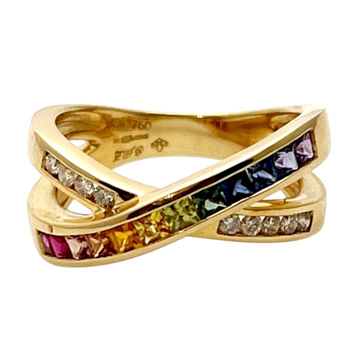 Multi Sapphire Diamond Crossover Ring