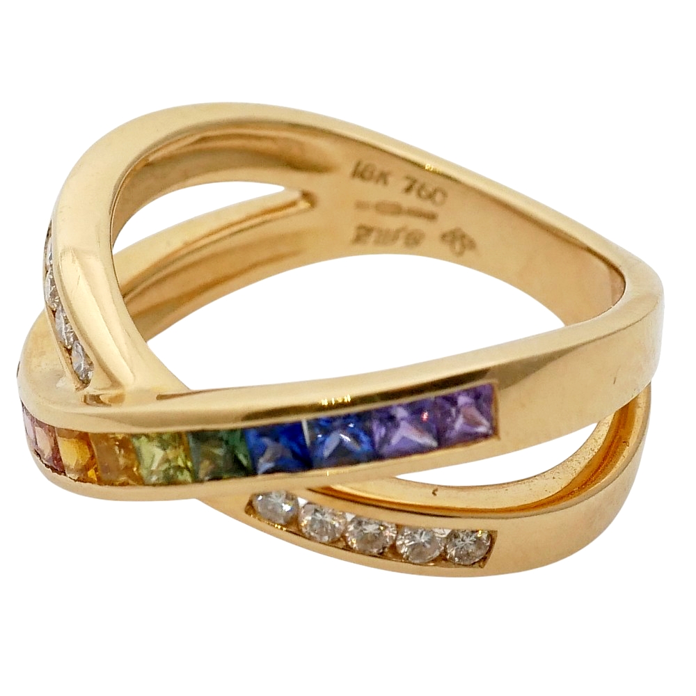 Multi Sapphire Diamond Crossover Ring 2 Multi Sapphire Diamond Crossover Ring