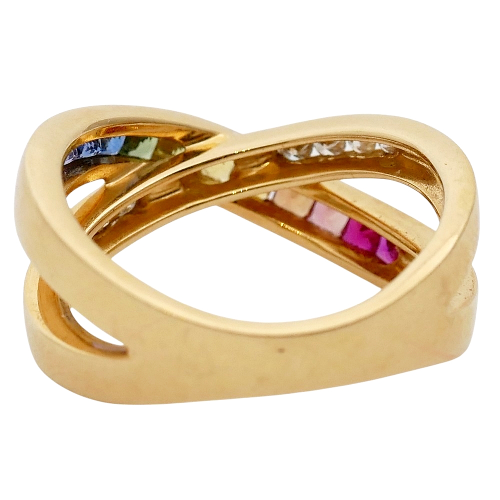 Multi Sapphire Diamond Crossover Ring 7 Multi Sapphire Diamond Crossover Ring
