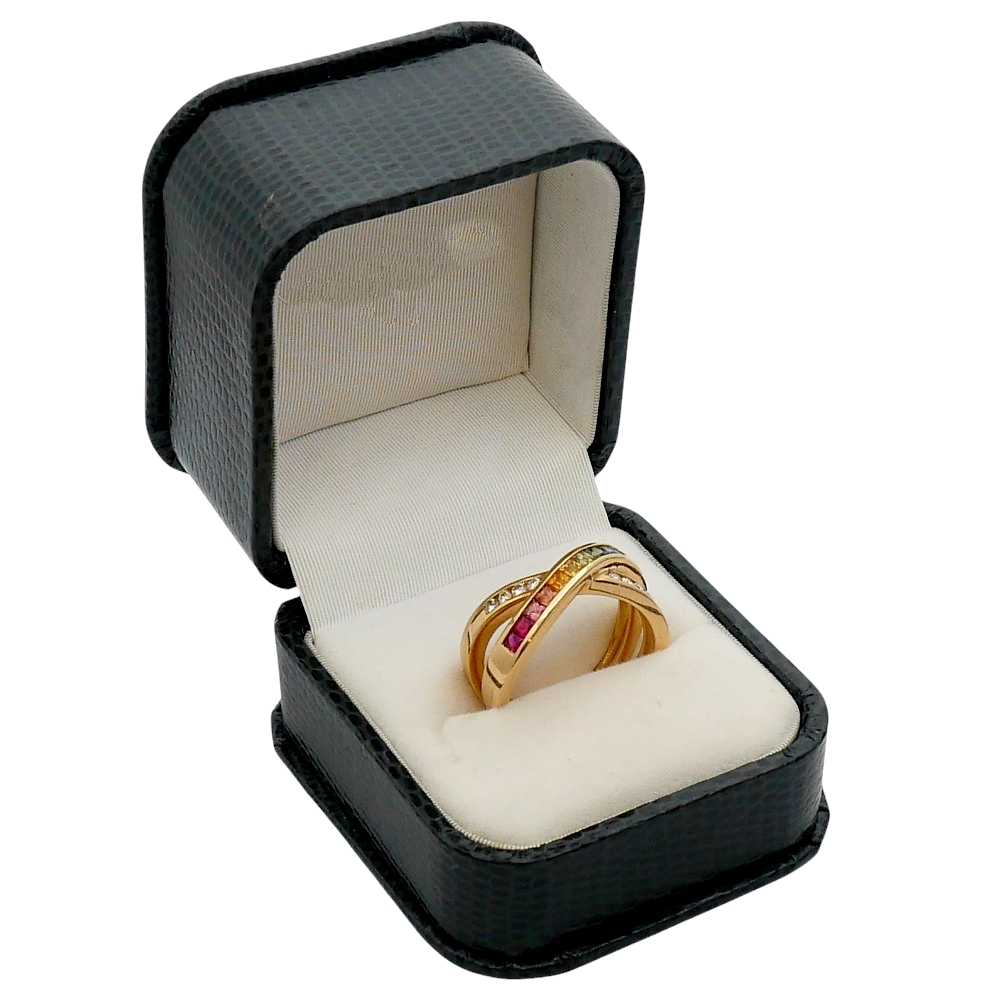 Multi Sapphire Diamond Crossover Ring 9 Multi Sapphire Diamond Crossover Ring