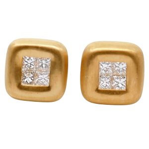 Princess Cut Diamond Gold Stud Earrings