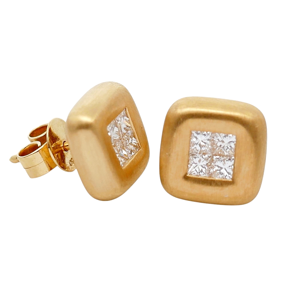 Princess Cut Diamond Gold Stud Earrings 2 Princess Cut Diamond Gold Stud Earrings