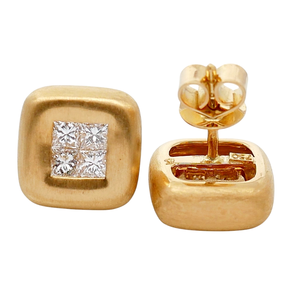 Princess Cut Diamond Gold Stud Earrings 3 Princess Cut Diamond Gold Stud Earrings