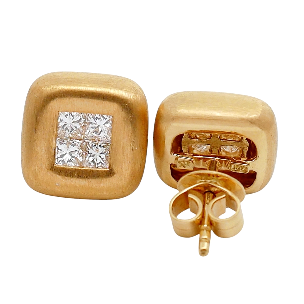 Princess Cut Diamond Gold Stud Earrings 4 Princess Cut Diamond Gold Stud Earrings
