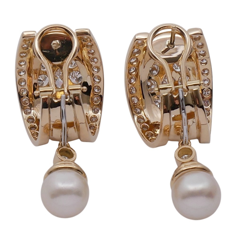 Large Diamond Gold Pearl Hoop Earrings 2 Large Diamond Gold Pearl Hoop Earrings