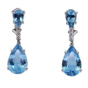 Vintage Aquamarine Diamond Gold Earrings