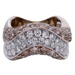 Brown and White Diamond Wave Ring