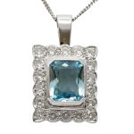 Aquamarine Diamond 18ct Gold Pendant