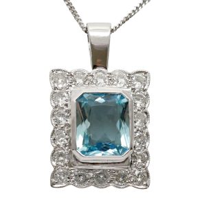 Aquamarine Diamond 18ct Gold Pendant