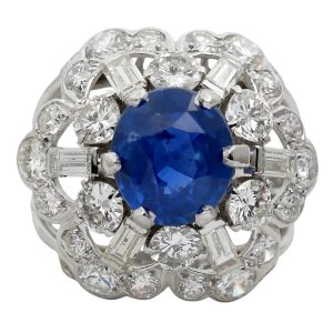 Mid Century Sapphire Diamond Cluster Ring