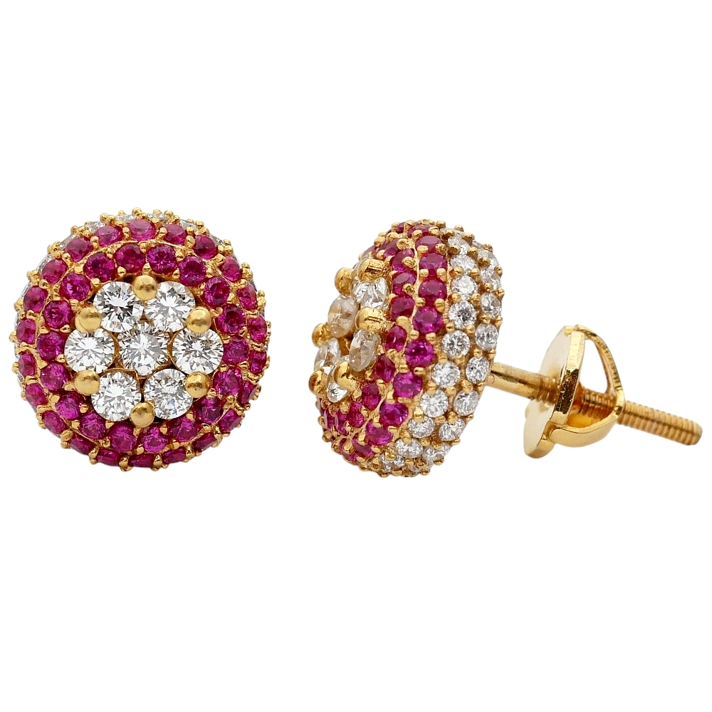 Vintage Ruby Diamond Gold Halo Earrings 2 Vintage Ruby Diamond Gold Halo Earrings