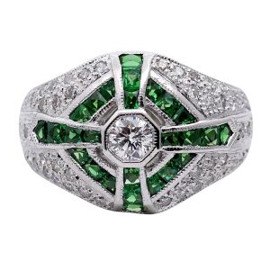 Emerald and Diamond Gold Bombé Ring
