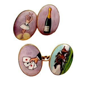 Vintage 4 Vices Gold Enamel Cufflinks