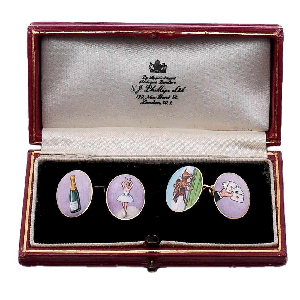Vintage 4 Vices Gold Enamel Cufflinks 12 Vintage 4 Vices Gold Enamel Cufflinks