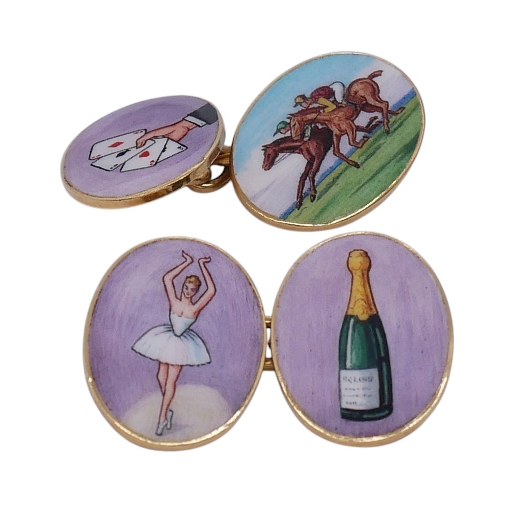 Vintage 4 Vices Gold Enamel Cufflinks 3 Vintage 4 Vices Gold Enamel Cufflinks