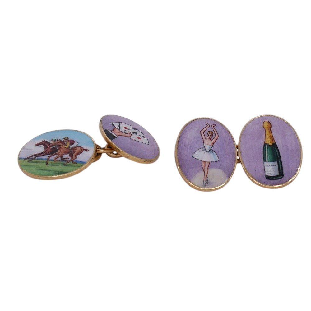 Vintage 4 Vices Gold Enamel Cufflinks 5 Vintage 4 Vices Gold Enamel Cufflinks