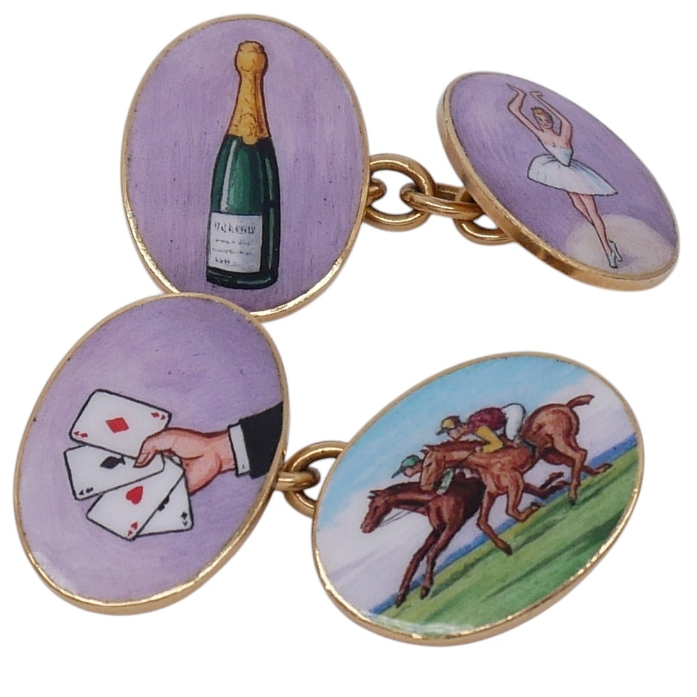 Vintage 4 Vices Gold Enamel Cufflinks 8 Vintage 4 Vices Gold Enamel Cufflinks