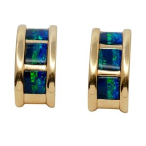 Vintage Opal Gold Half Hoop Earrings