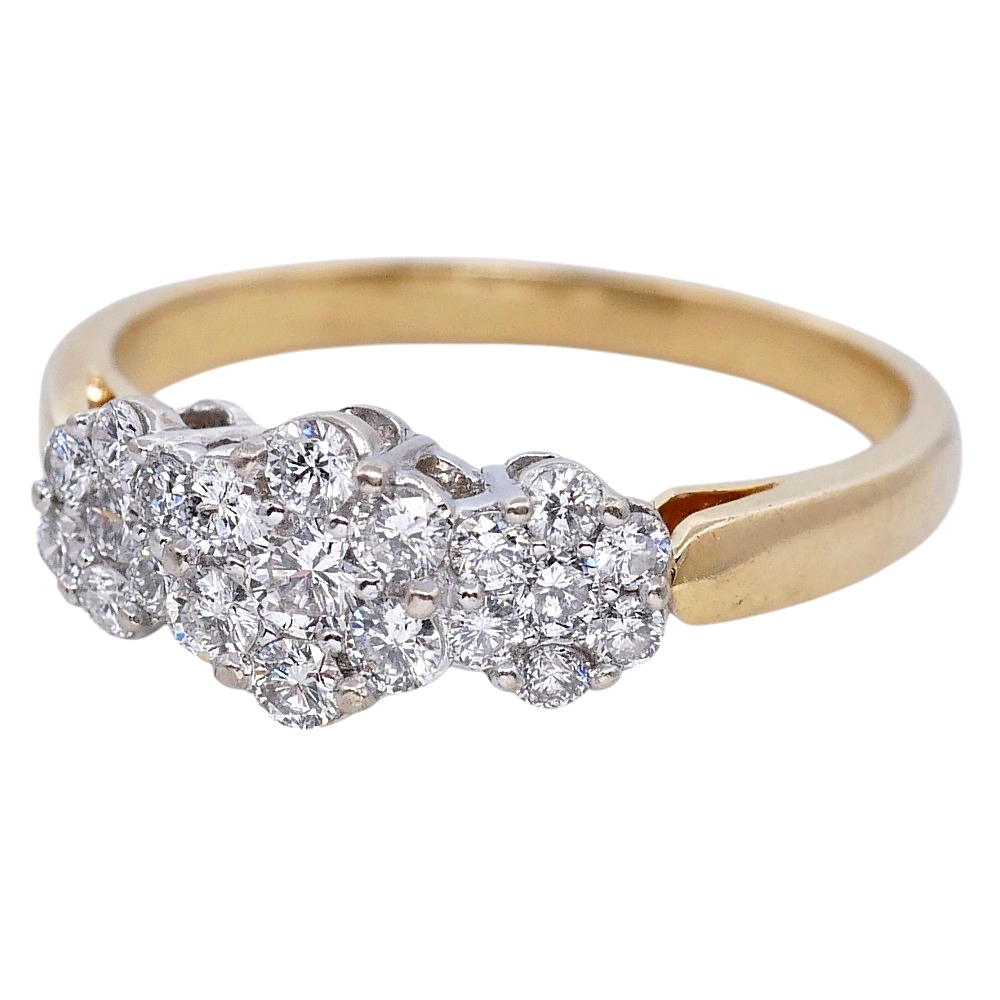 Triple Cluster Diamond Gold Ring 6 Triple Cluster Diamond Gold Ring