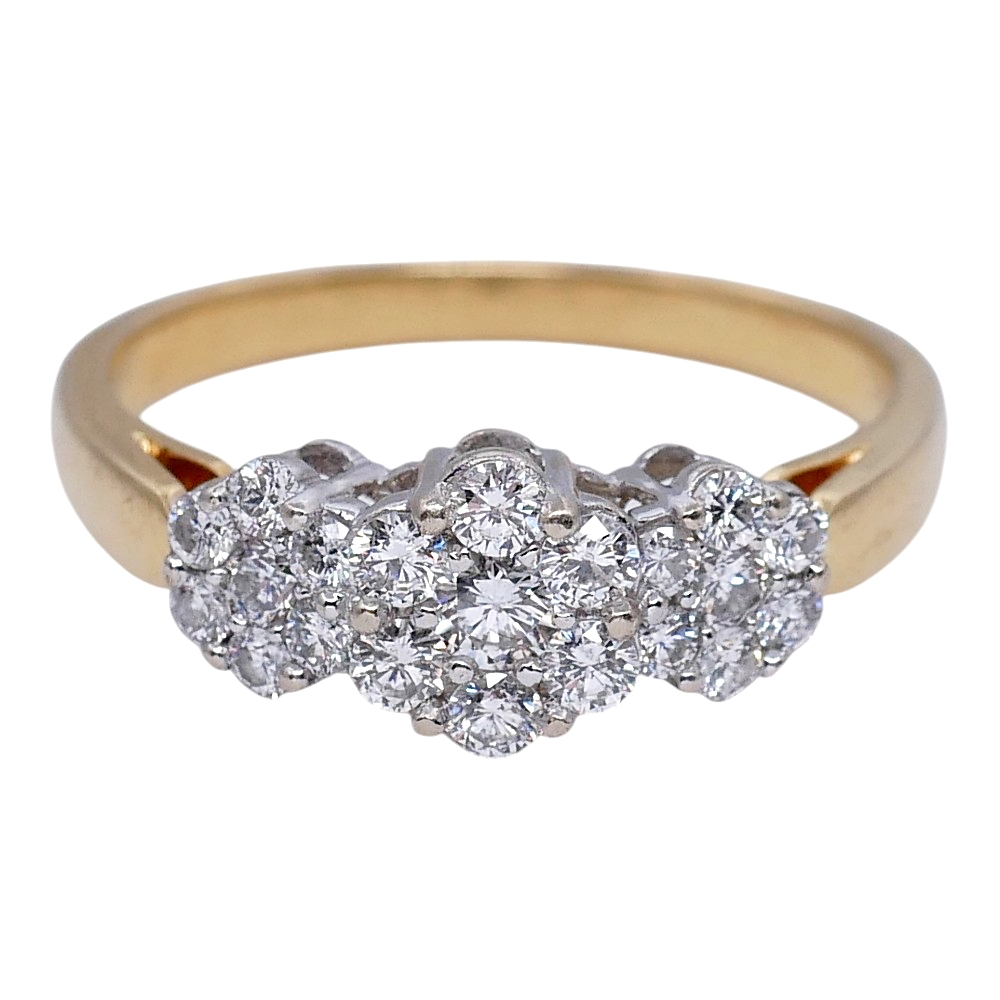 Triple Cluster Diamond Gold Ring 7 Triple Cluster Diamond Gold Ring